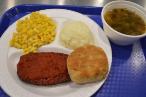 Meatloaf with vegetables and soup