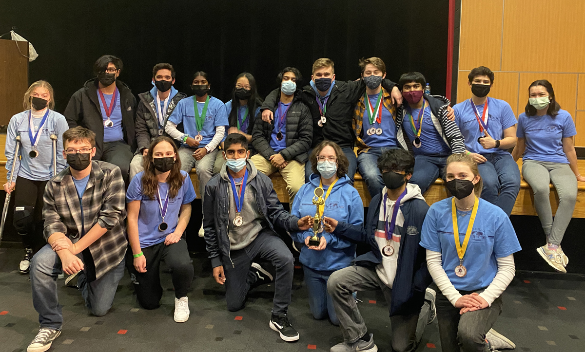 Columbia Science Olympiad students wearing medals at Pocono Invitational