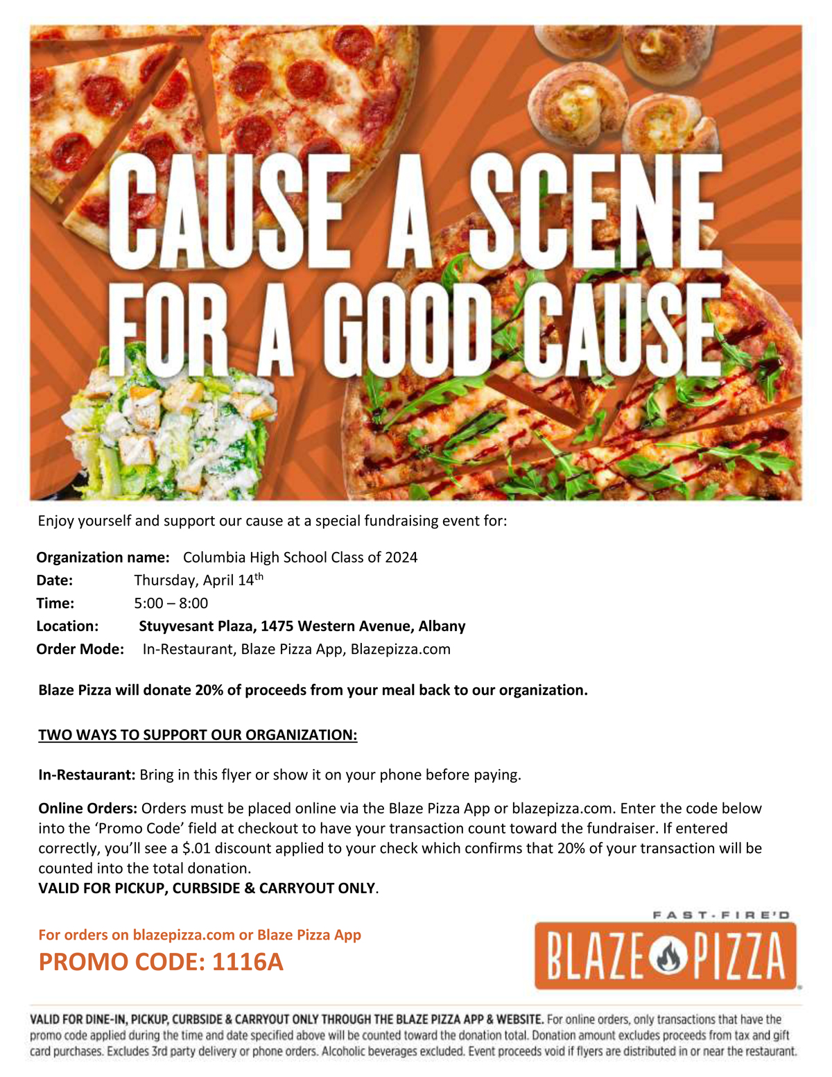 Blaze Pizza Fundraiser flyer