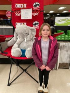 A student with Veda the stuffed elephant at Hannaford in East Greenbush