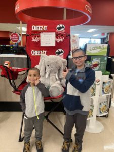 Students with Veda the stuffed elephant at Hannaford in East Greenbush