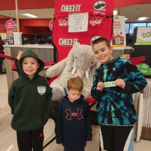 Students with Veda the stuffed elephant at Hannaford in East Greenbush