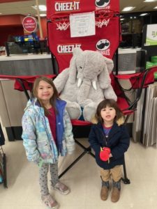 Students with Veda the stuffed elephant at Hannaford in East Greenbush
