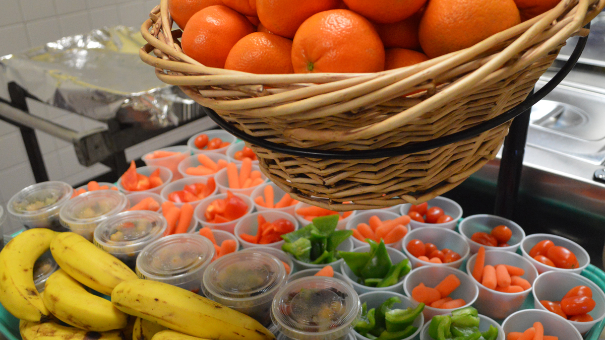 Fruits and vegetables in lunch line