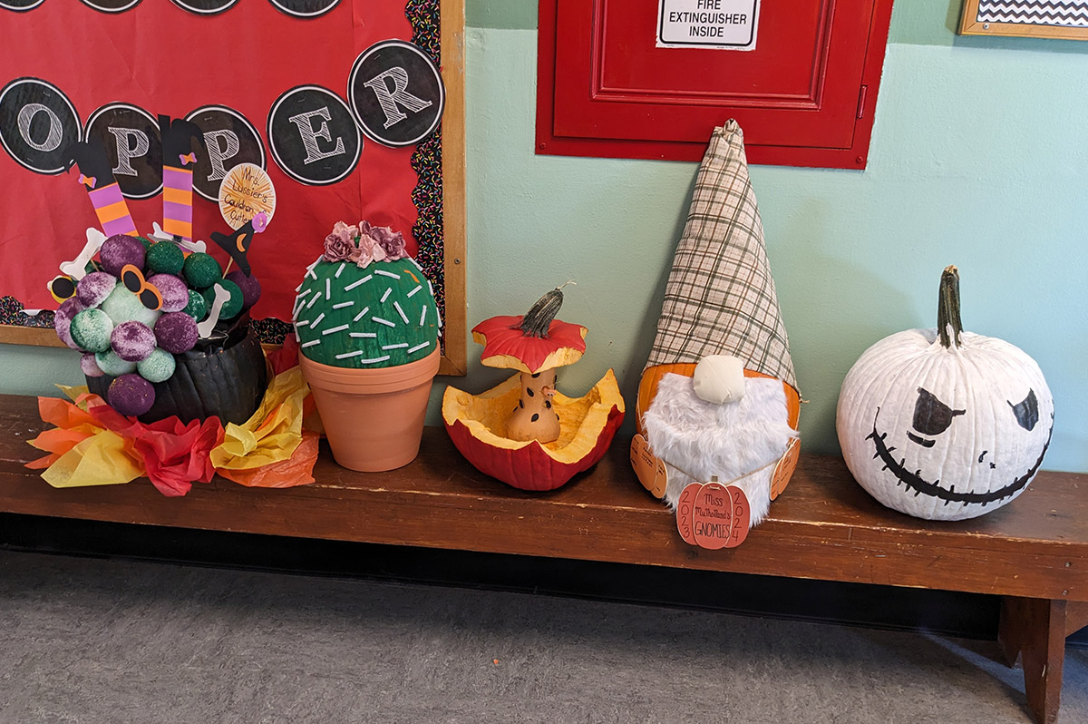 Jack-o'-lanterns lined up for the Bell Top Pumpkin Contest