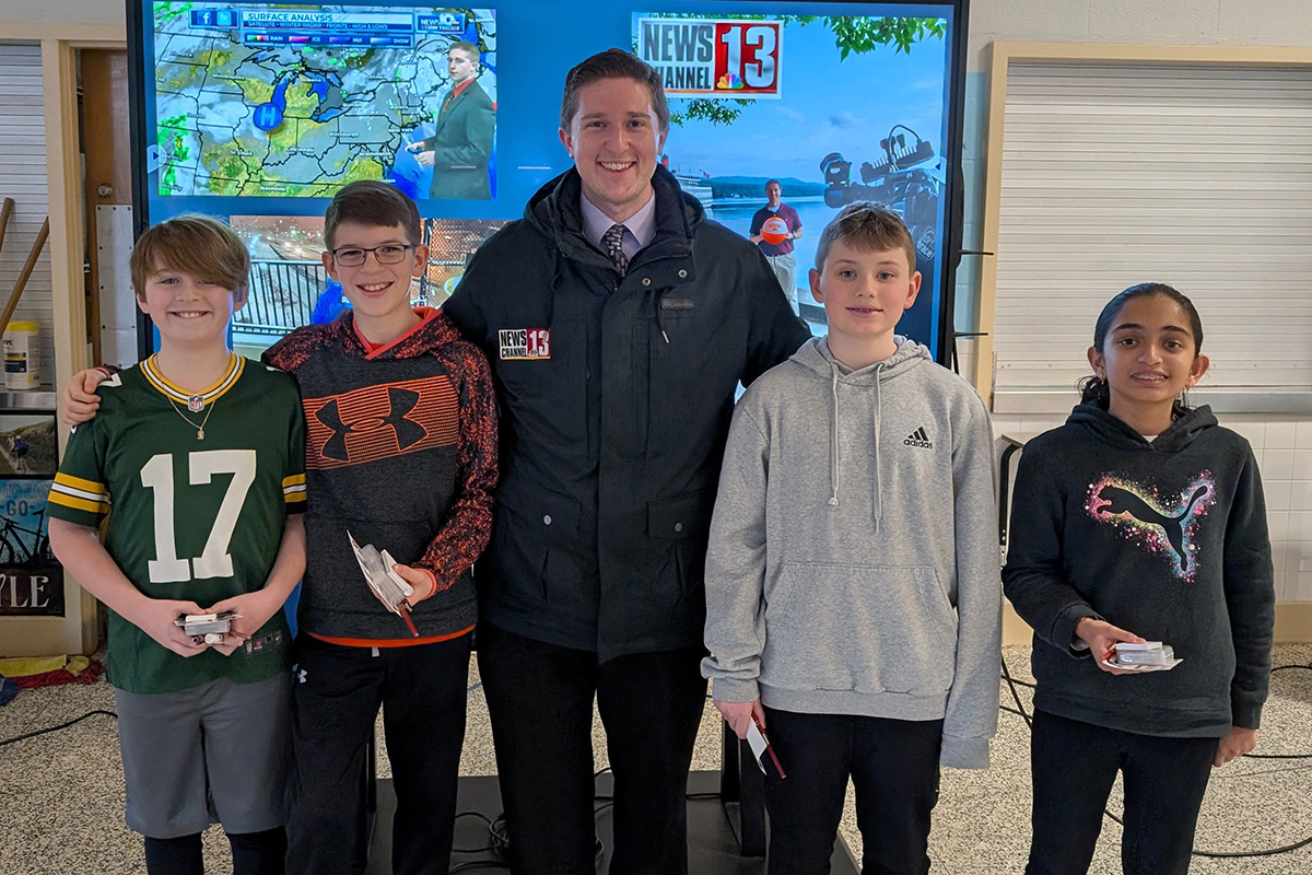 Reid Kisselback with Goff Middle School students